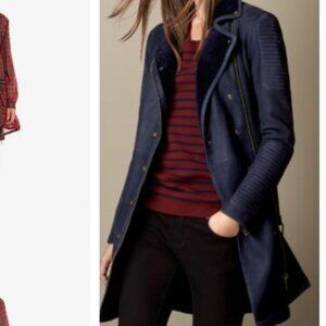 Burberry Mid-length Shearling Biker Double Breasted Trench Coat Indigo Size 12